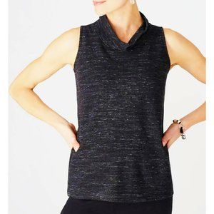 J Jill Pure Jill Cowl Tank Top XL Black Fleck Sleeveless Layering NEW May Fit 1X